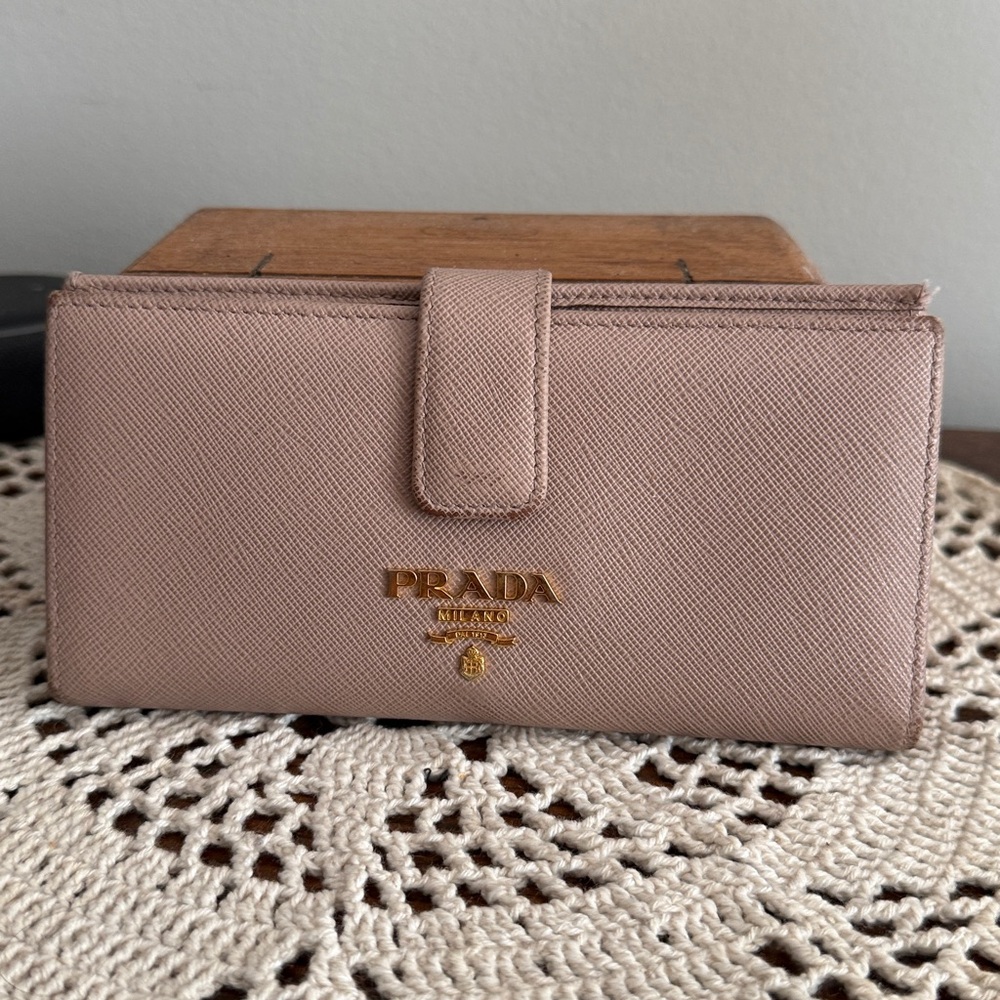 Prada Blush Pink Wallet with Gold Logo